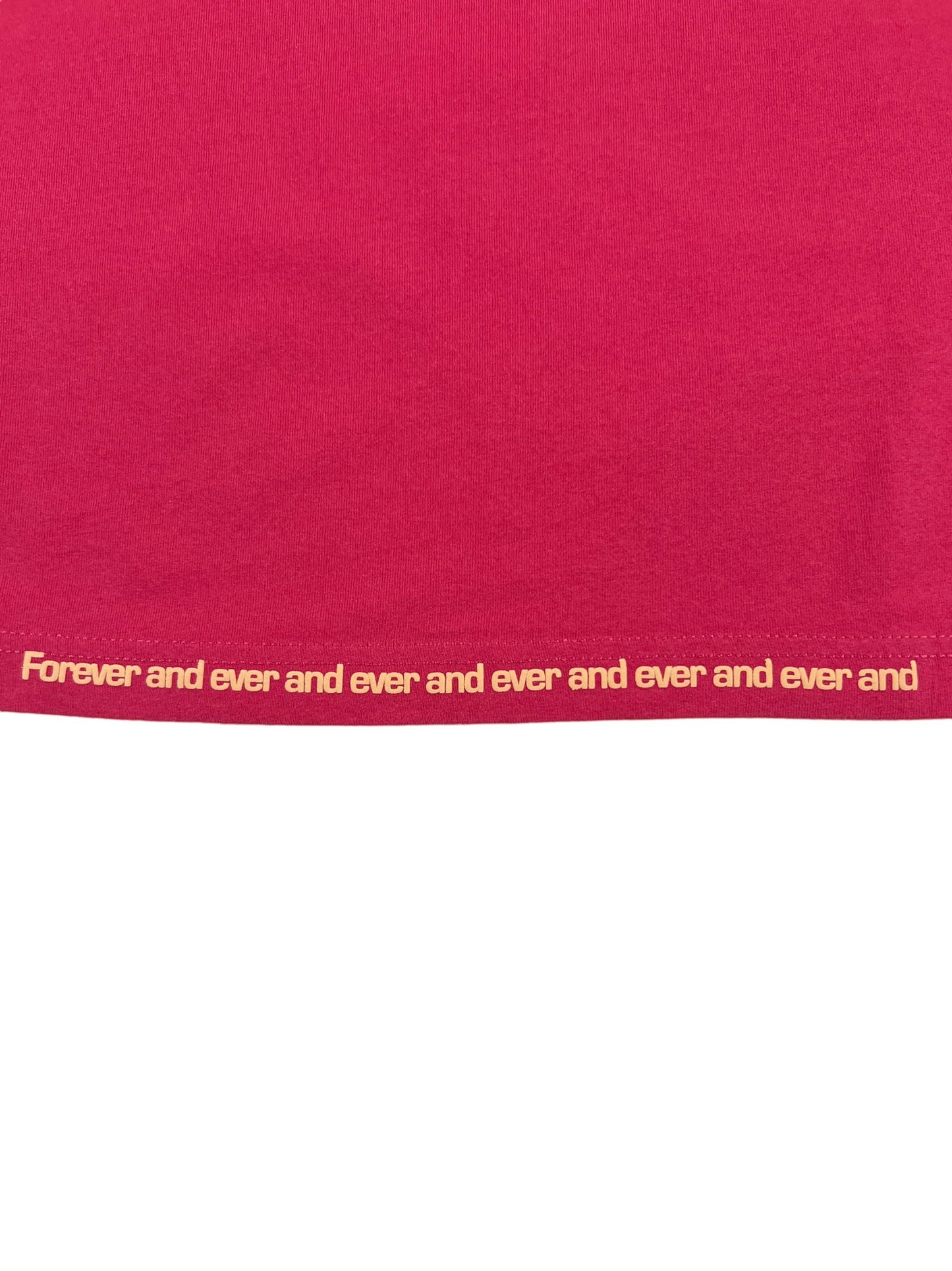 DIESEL T-RUST T-SHIRT BABY PINK with the repeated phrase "forever and ever and ever and ever and ever and ever and" printed in a horizontal line.