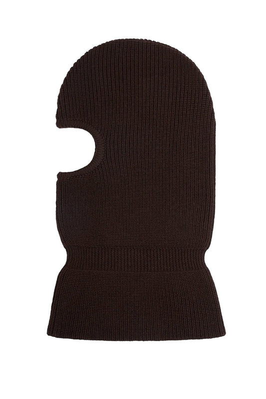 A DROLE DE MONSIEUR ski mask made of merino wool in brown on a white background.