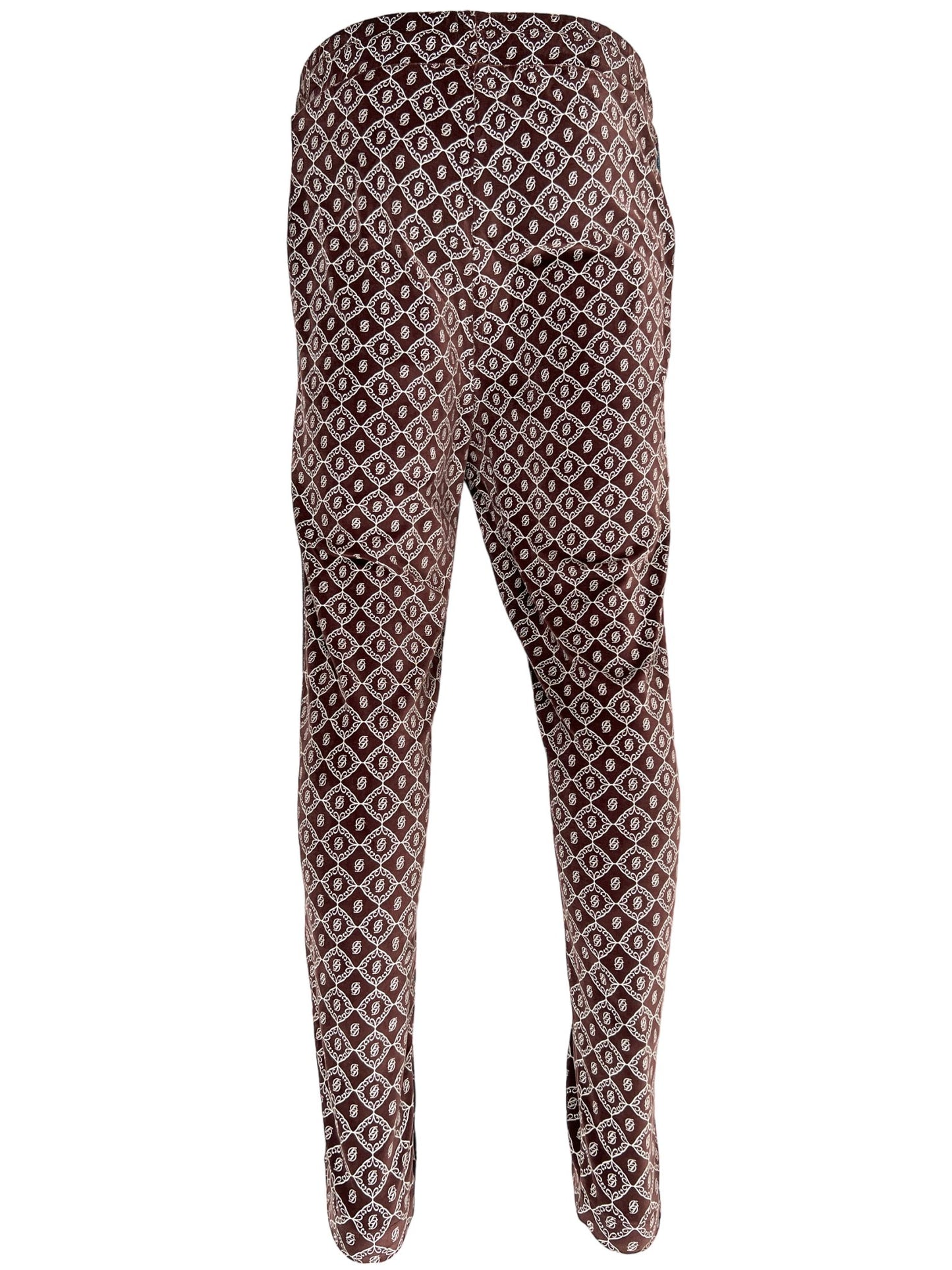 A women's brown and white patterned DROLE DE MONSIEUR PANT C-BP137-CO008-BN jogging pants.
