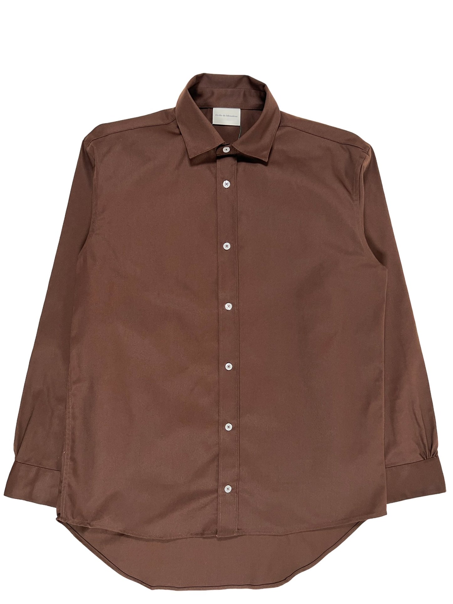 A DROLE DE MONSIEUR button-down brown shirt on a white background.