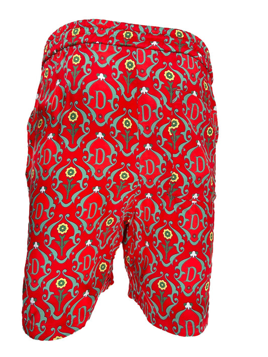 A DROLE DE MONSIEUR red boxer shorts with an all-over geometric print, crafted from Viscose.