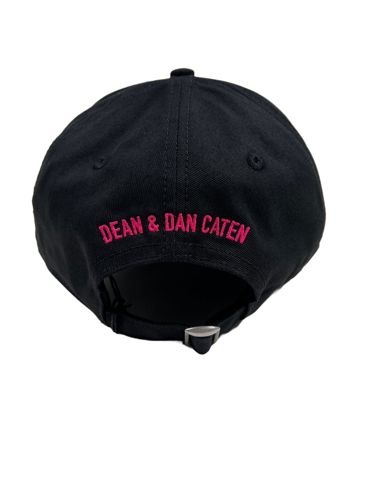 A black DSQUARED2 BCM0717 baseball cap with the words dean & dan caterer embroidered on it.