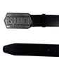A DSQUARED2 BEM0549 PLAQUE BELT BLACK with the word DSQUARED2 on its big buckle.