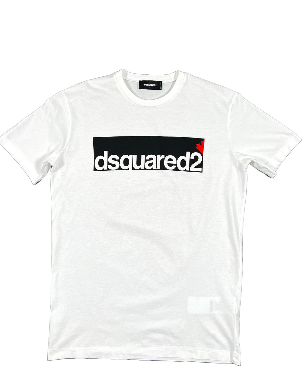 A white graphic t-shirt with the DSQUARED2 S71GD1062 COOL TEE WHITE on it.