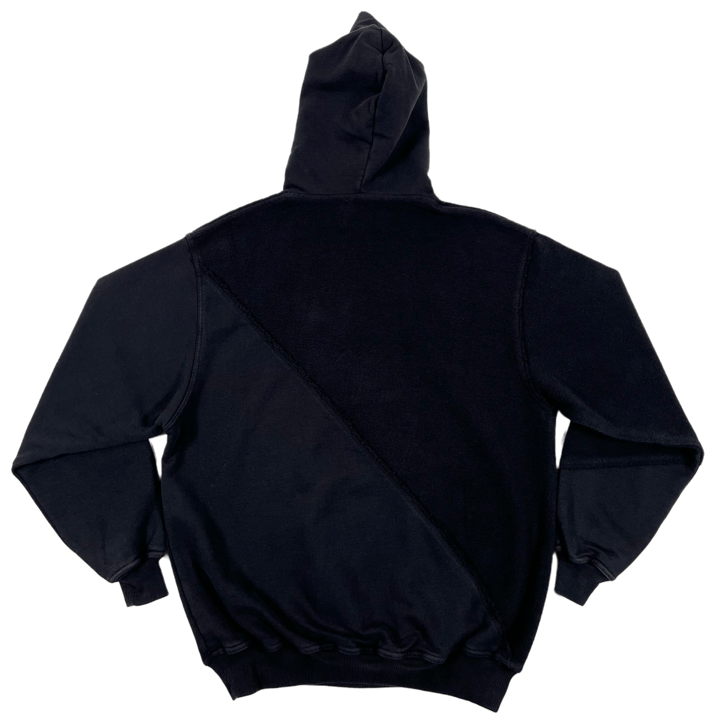 The back view of a REPRESENT M04216 INVERSE HOODIE OFF BLACK.