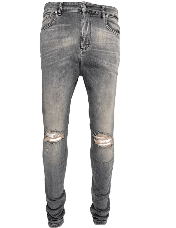 A pair of REPRESENT men's skinny fit jeans with holes on the knees.
