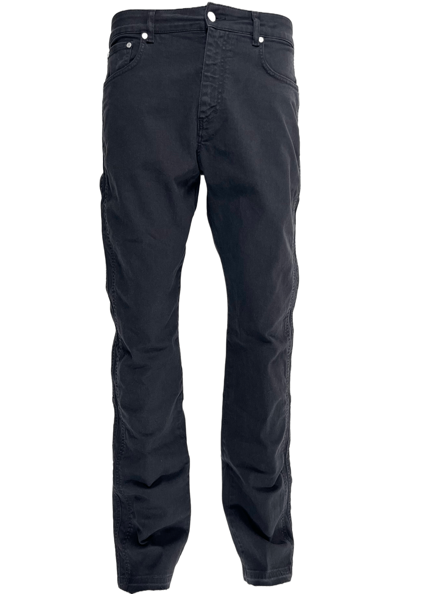 A pair of men's REPRESENT M07064 STRAIGHT LEG DENIM BLACK pants on a green background.