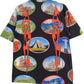 A PLEASURES 7 Wonder Camp Shirt Black with various landmarks on it, made from Rayon Challis.