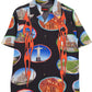 A PLEASURES 7 Wonder Camp Shirt with various images on it, featuring Brown Horn buttons.