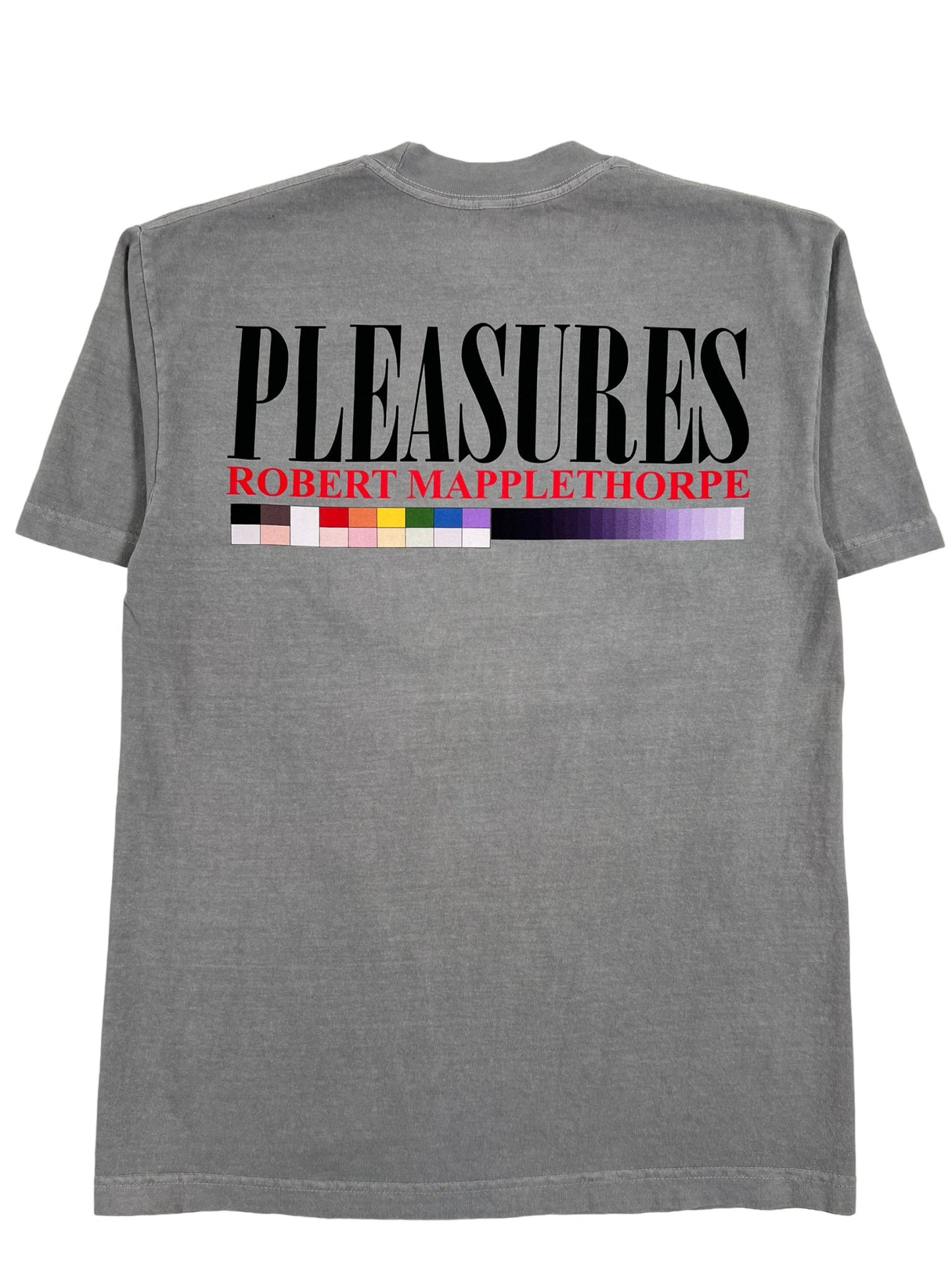 A comfortable grey T-shirt that says PLEASURES CROSS T-SHIRT GREY by PLEASURES.