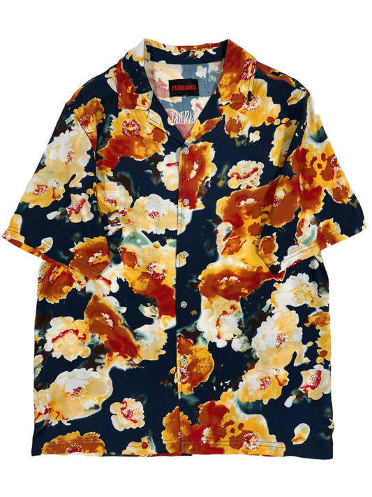 A PLEASURES rayon Hawaiian shirt with a floral print.