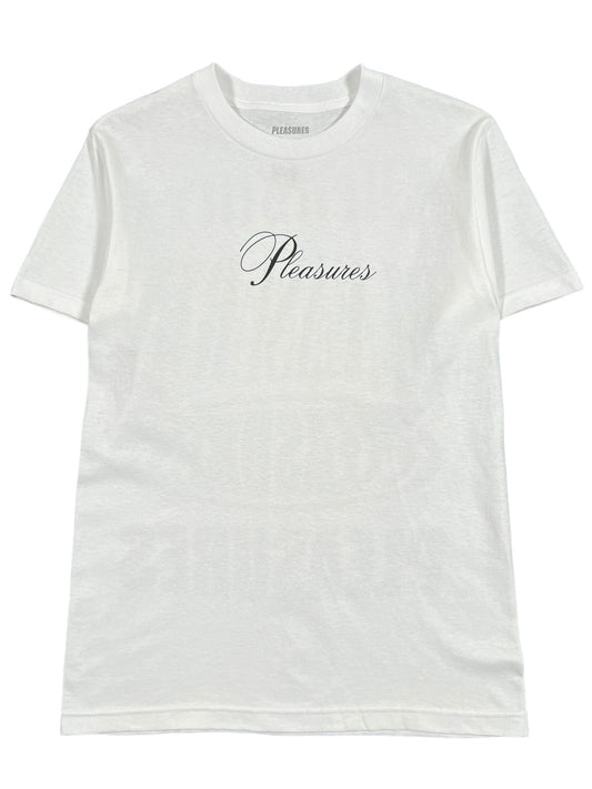 A white PLEASURES STACK T-SHIRT WHT with the word "Philippines" on it.