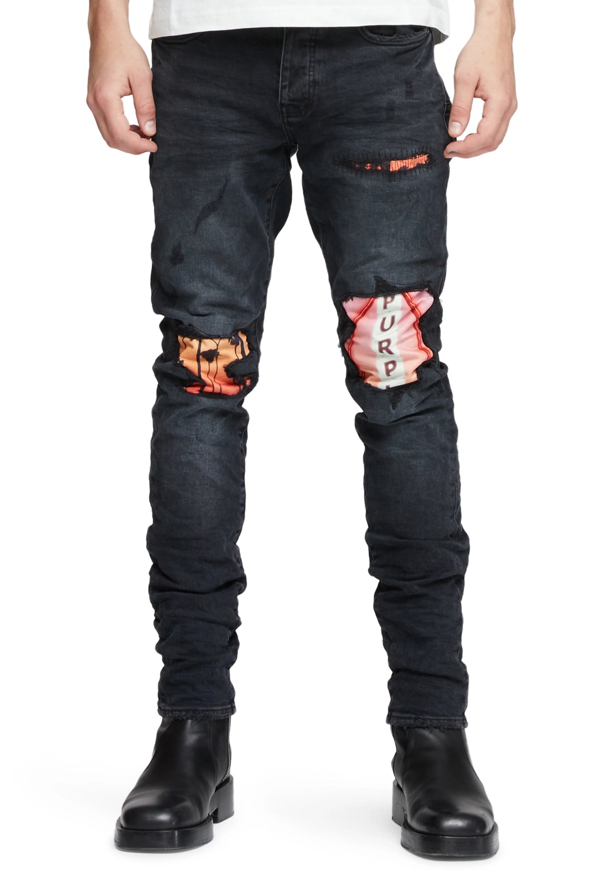 P001-bos Slim Fit Jeans In Black Over Spray