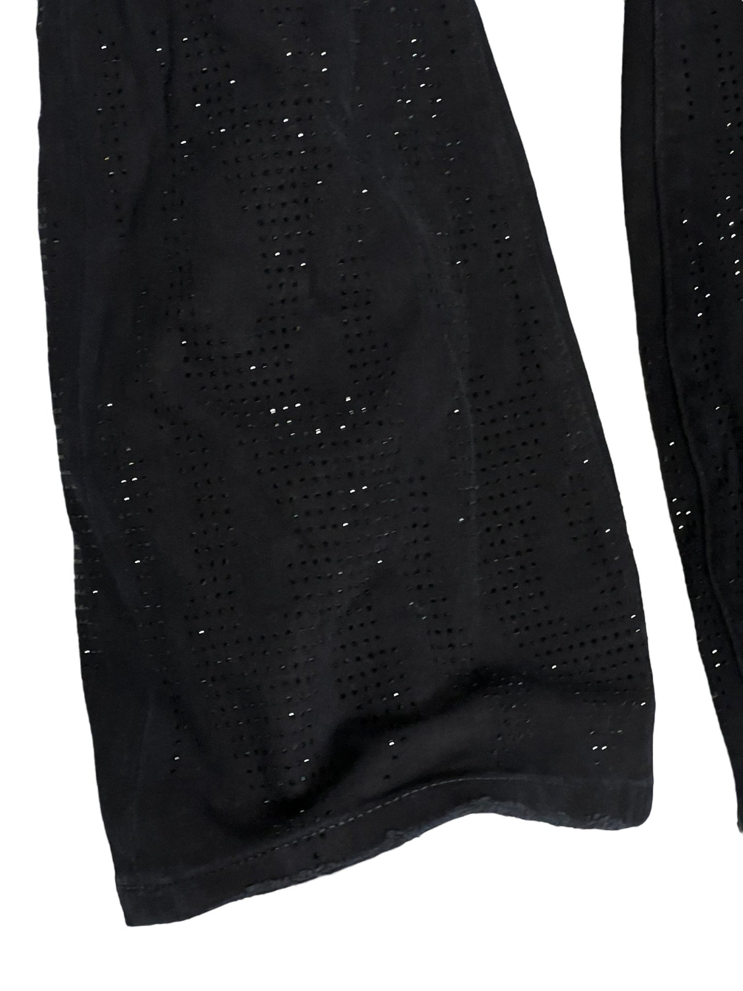 A pair of PURPLE BRAND P004-FFBL FLAMED FLARE BLACK leggings with sparkly flame graphic details.