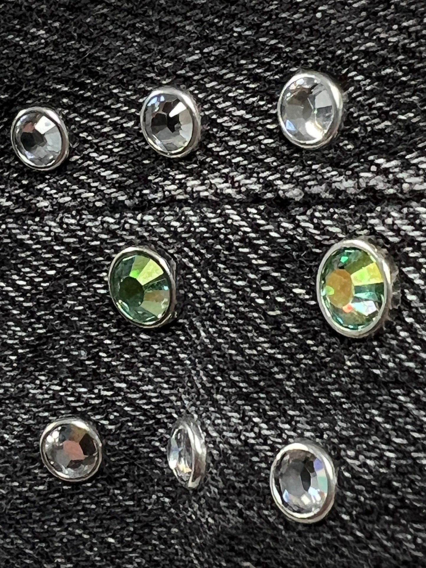 Low rise Swarovski crystal studs on a pair of PURPLE BRAND P004-VNBL VINTAGE FLARE BLACK jeans.