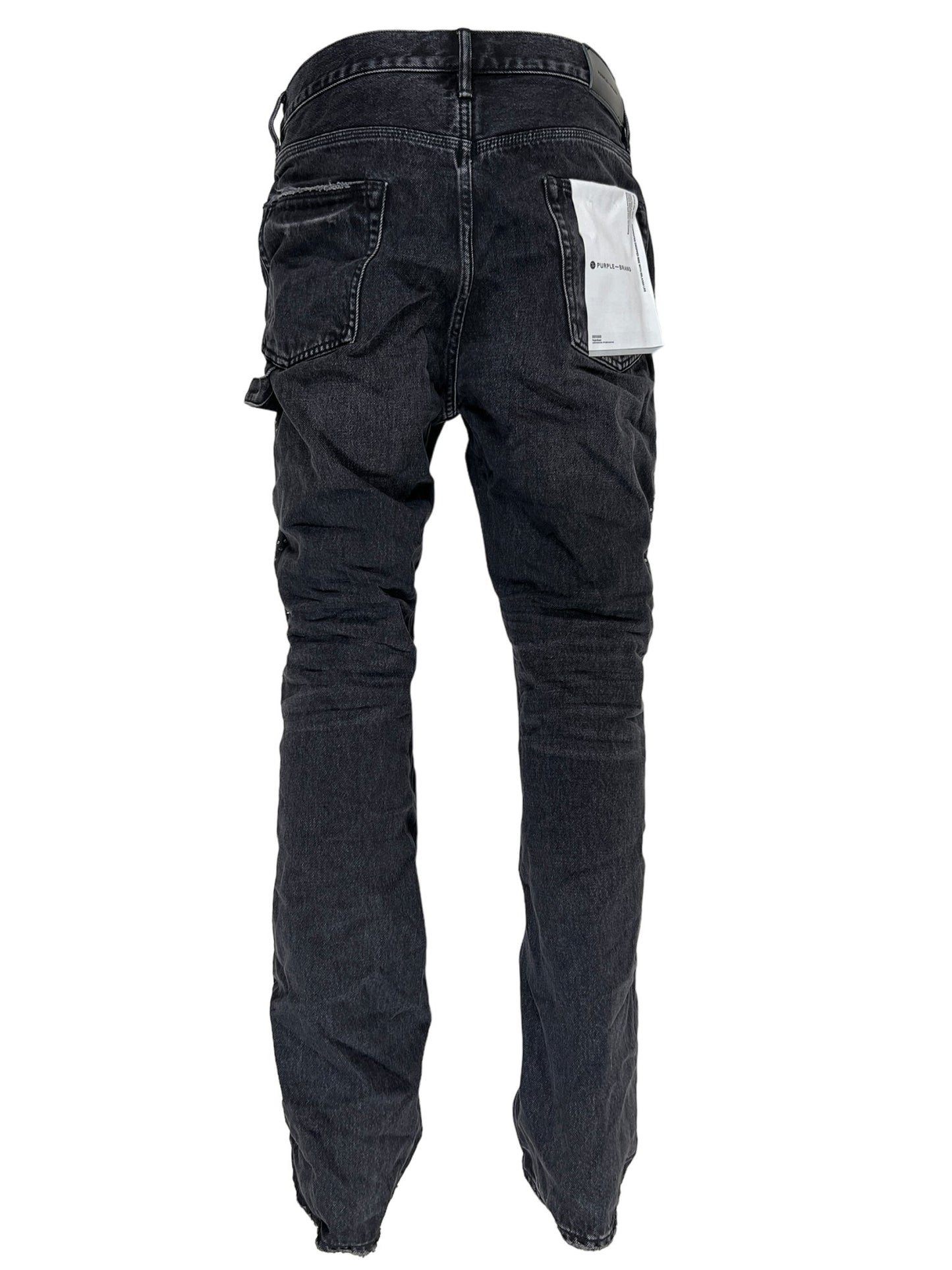 The back view of a pair of PURPLE BRAND JEANS P015-CCBL CRYSTAL CARPENTER BLACK denim jeans.