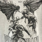 The back of a PURPLE BRAND P101-JFHG224 TEXTURED INSIDE OUT TEE HEATHER with a graphic image of an angel and a demon.