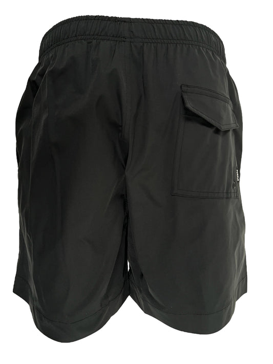 Black PURPLE BRAND P504-PBUC ALL ROUND SHORT swim trunks with a side pocket.