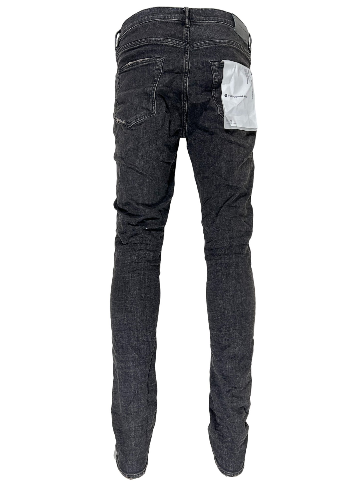 A pair of PURPLE BRAND Jeans P001-BOS black over spray core with a pocket on the back.