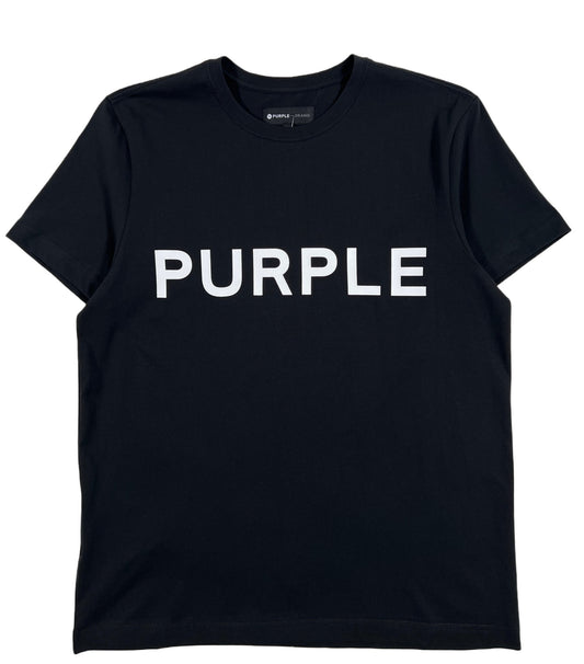 A black cotton t-shirt with the word "purple" on it from PURPLE BRAND P109-CBCT CLEAN JERSEY SS TEE BLK.
