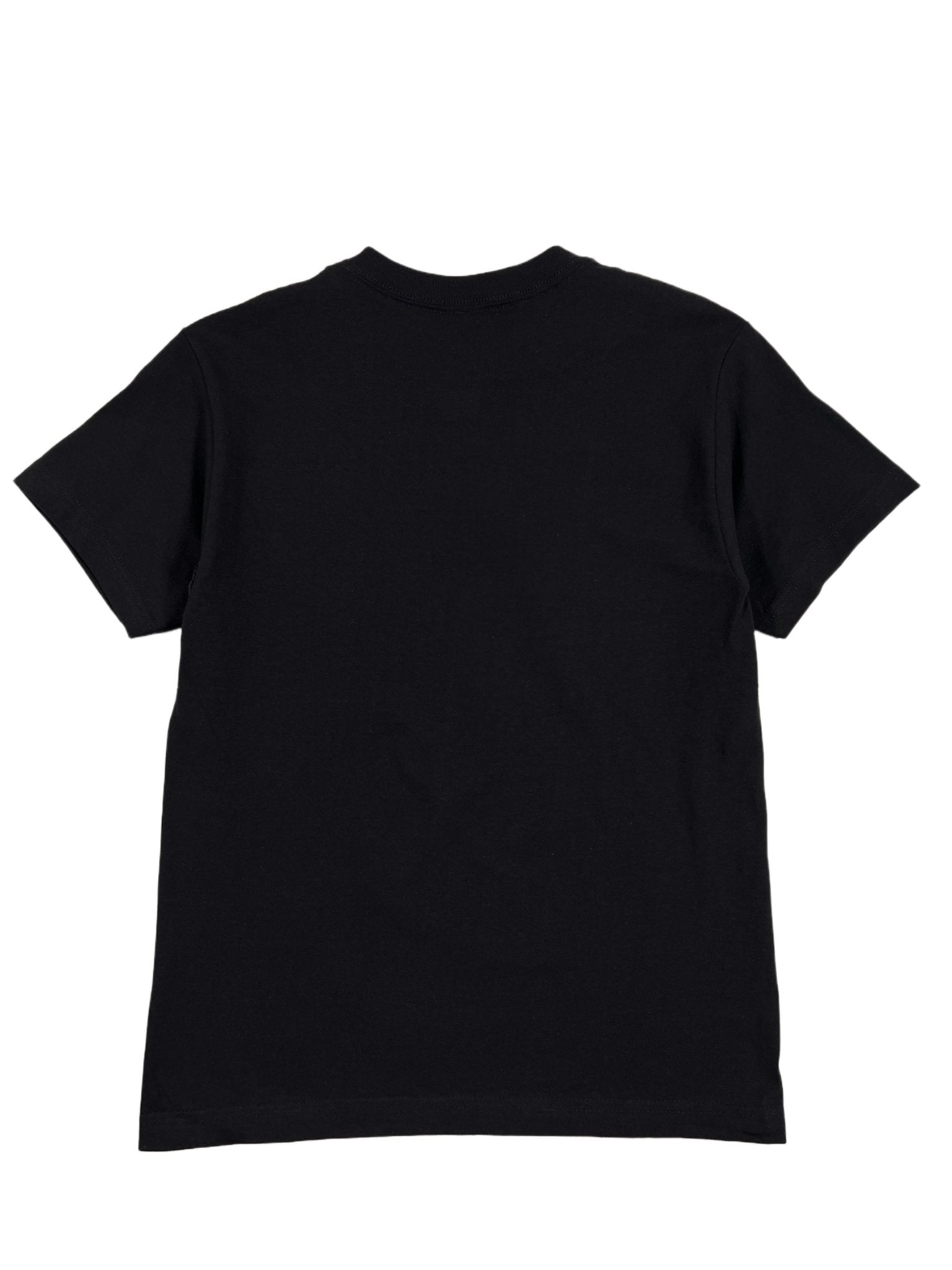 A PLEASURES Research T-Shirt in Black/Black, crafted from 100% cotton, is laid flat to reveal its plain black back.