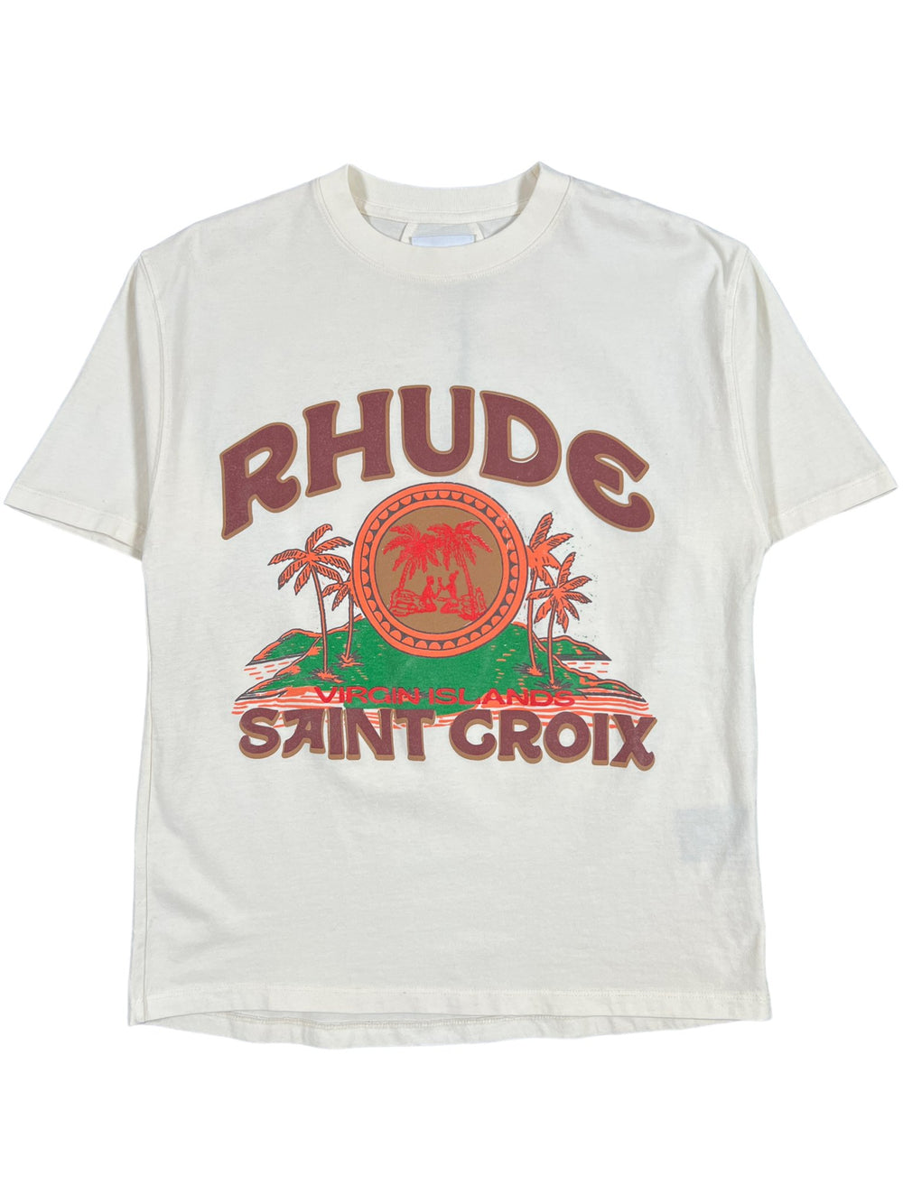 A RHUDE t-shirt that says Rhude Saint Croix.