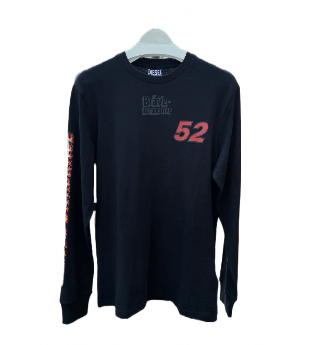 A black long-sleeve DIESEL T-JUST-LS-C3 BLACK t-shirt with the number 52 on it.