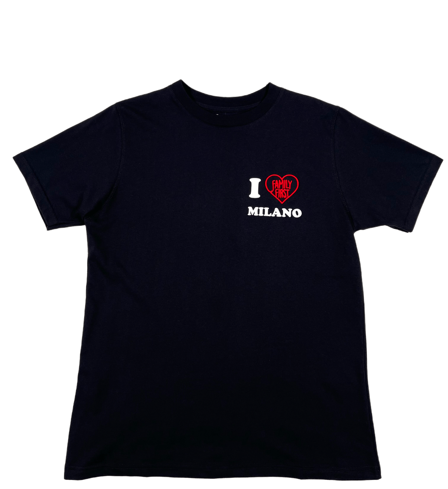 A black embroidered FAMILY FIRST TF2213 t-shirt with the words "FAMILY FIRST" on it.