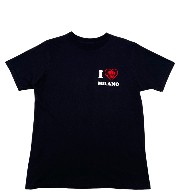 A black embroidered FAMILY FIRST TF2213 t-shirt with the words "FAMILY FIRST" on it.