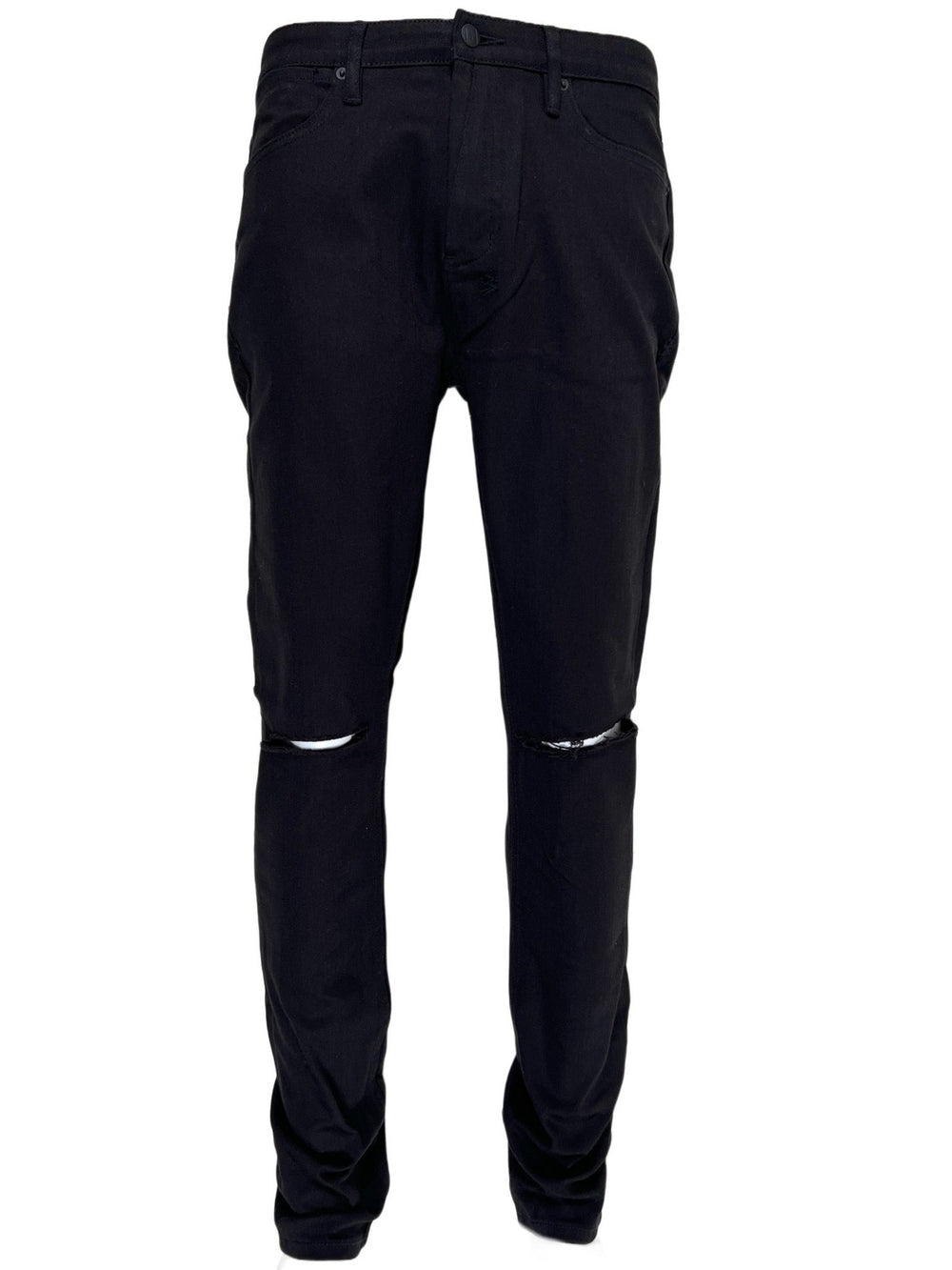 A pair of KSUBI VAN WINKLE ACE BLACK SLICE BLACK NEW jeans with a zipper on the side.