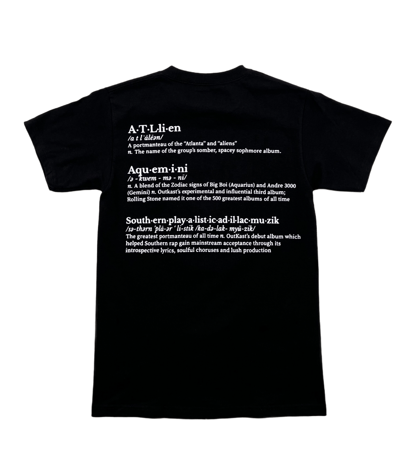 A PLEASURES black t-shirt with vocabulary pleasures written on it.