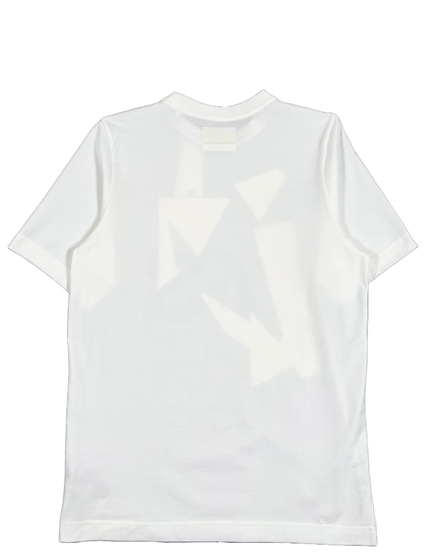 A white ADIDAS x Y-3 graphic t-shirt with a triangle on the front.
