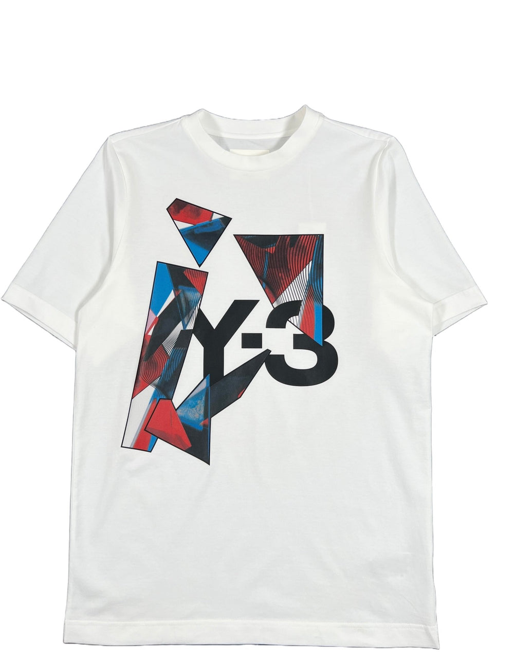 A white ADIDAS x Y-3 graphic t-shirt with the word Y-3 on it.