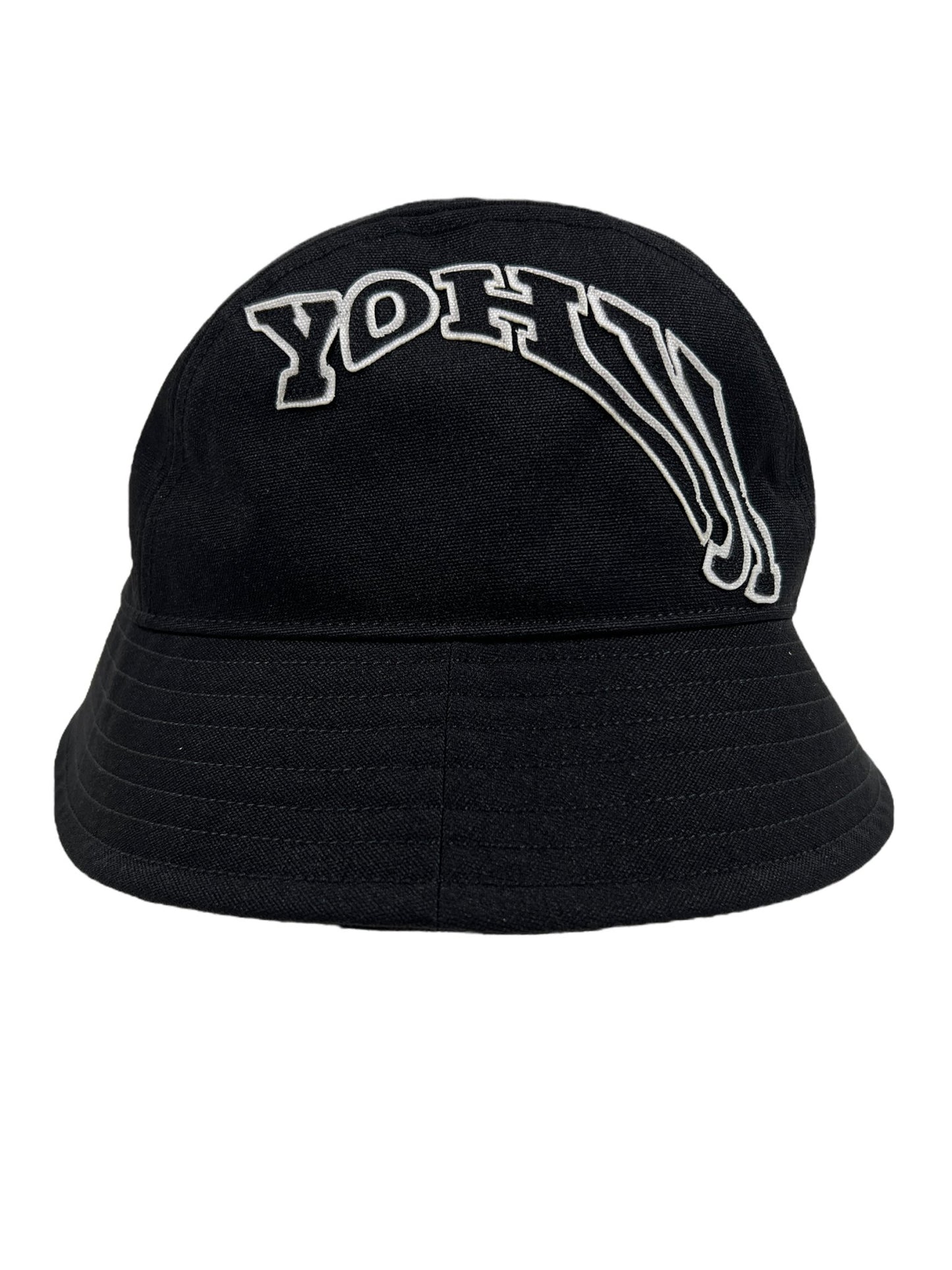 A black ADIDAS x Y-3 IS5223 Y-3 bucket hat with the logo 'hoy' on it.