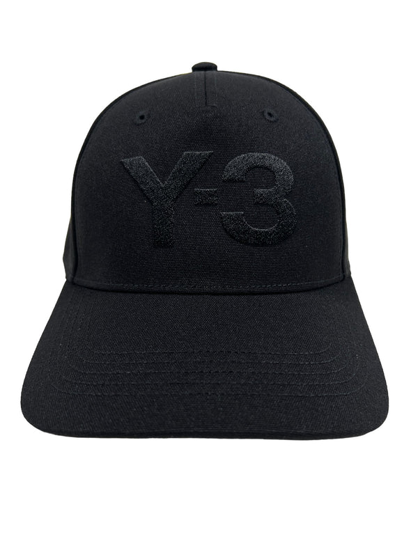 A sleek and stylish ADIDAS x Y-3 black hat with the iconic Y-3 logo on it.